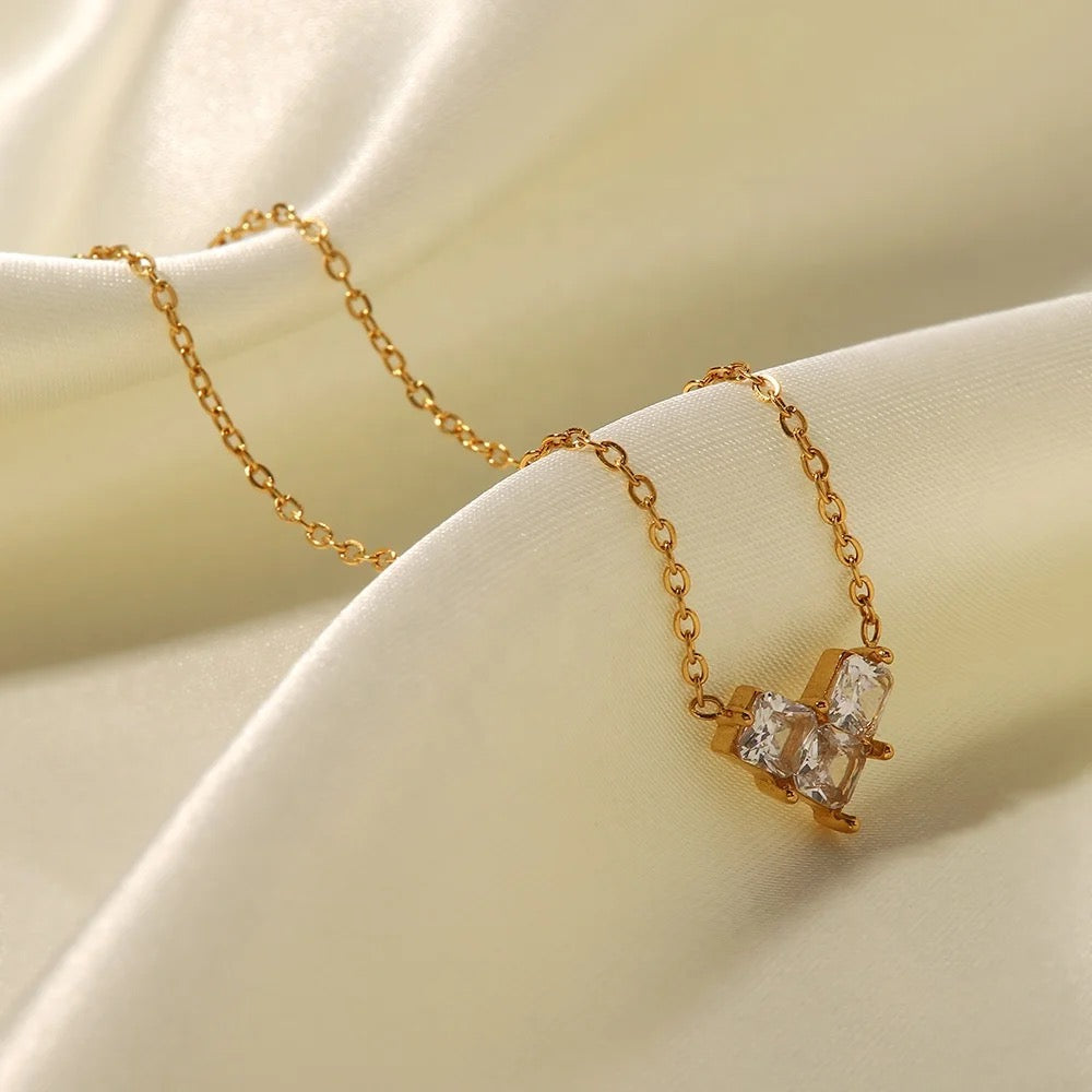 18kt Gold Plated Minimalistic Geometric Cubic Zirconia Flower Necklace, Dalia