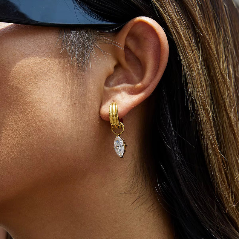 18kt Gold Plated Textured Hoop Mismatch Teardrop and Pear-cut Earrings, Qissa