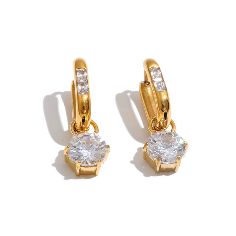 18kt Gold Plated Solitaire Huggie Drop Earrings, Oorja