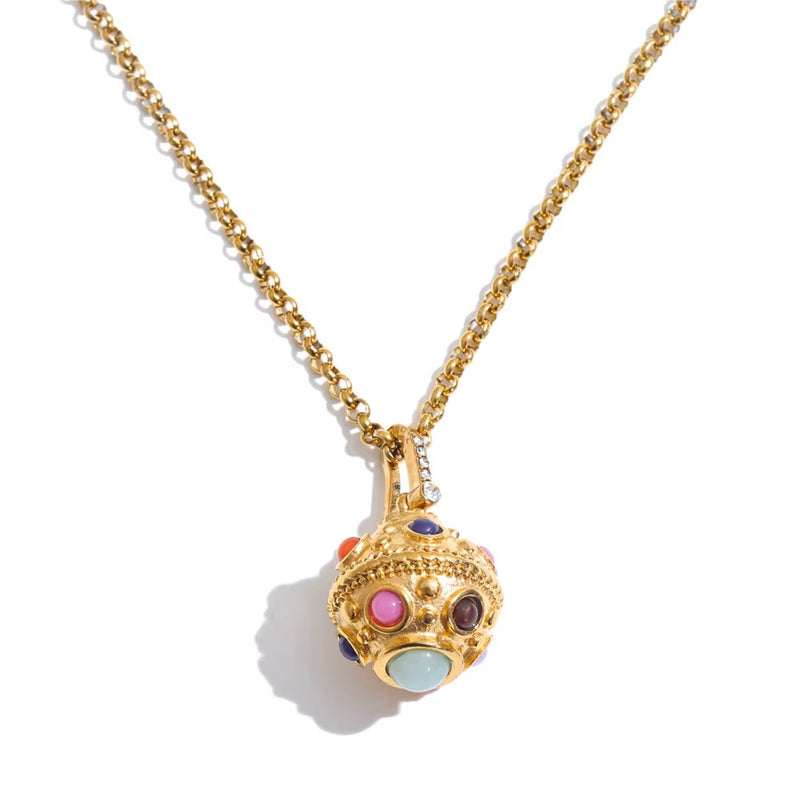 18kt Gold Plated Embellished Stone Necklace, Pavi