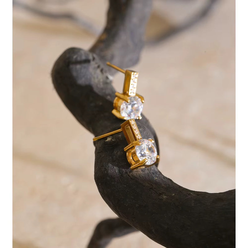 18kt Gold Plated Crystal Line Solitaire Earrings, Sora