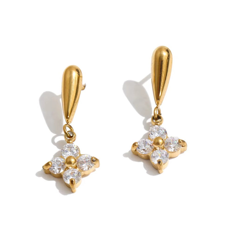 18kt Gold Plated Elongated Teardrop Flower Earrings, Teresa