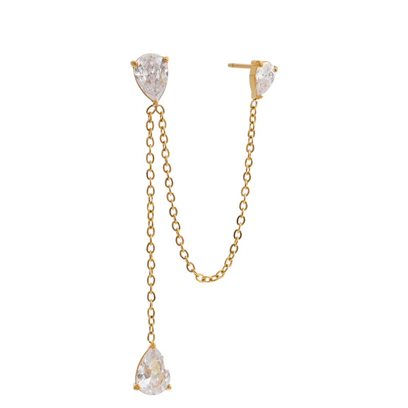 18kt Gold Plated Dual Teardrop Double Piercing Earrings, Cove (One Side Only)