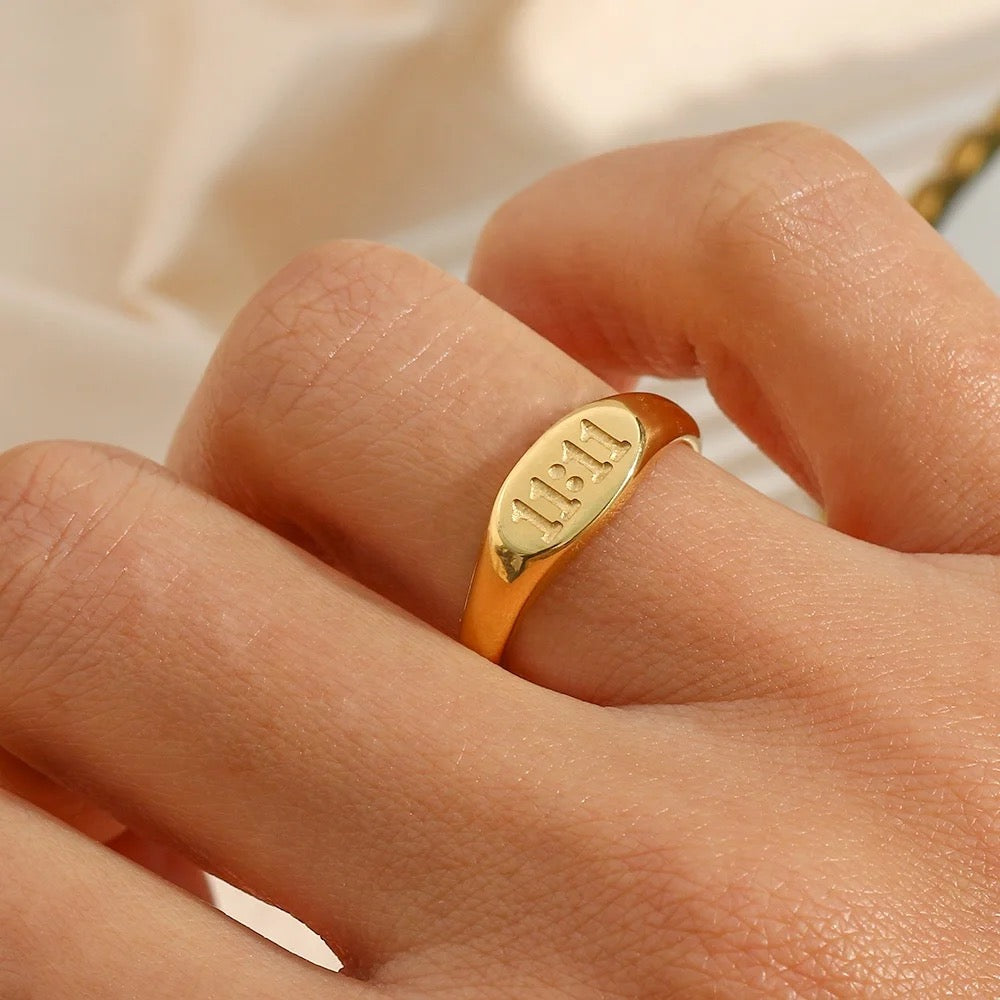 18kt Gold Plated Angel Number 11:11 Engraved Ring, Saanvi