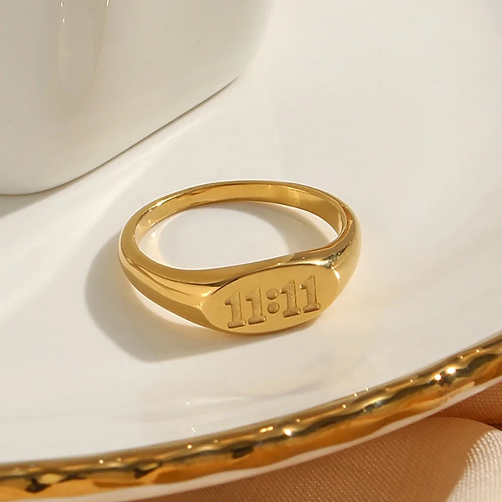 18kt Gold Plated Angel Number 11:11 Engraved Ring, Saanvi