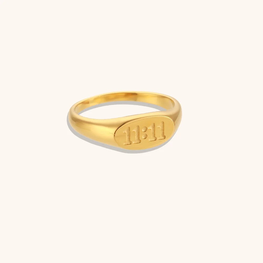 18kt Gold Plated Angel Number 11:11 Engraved Ring, Saanvi