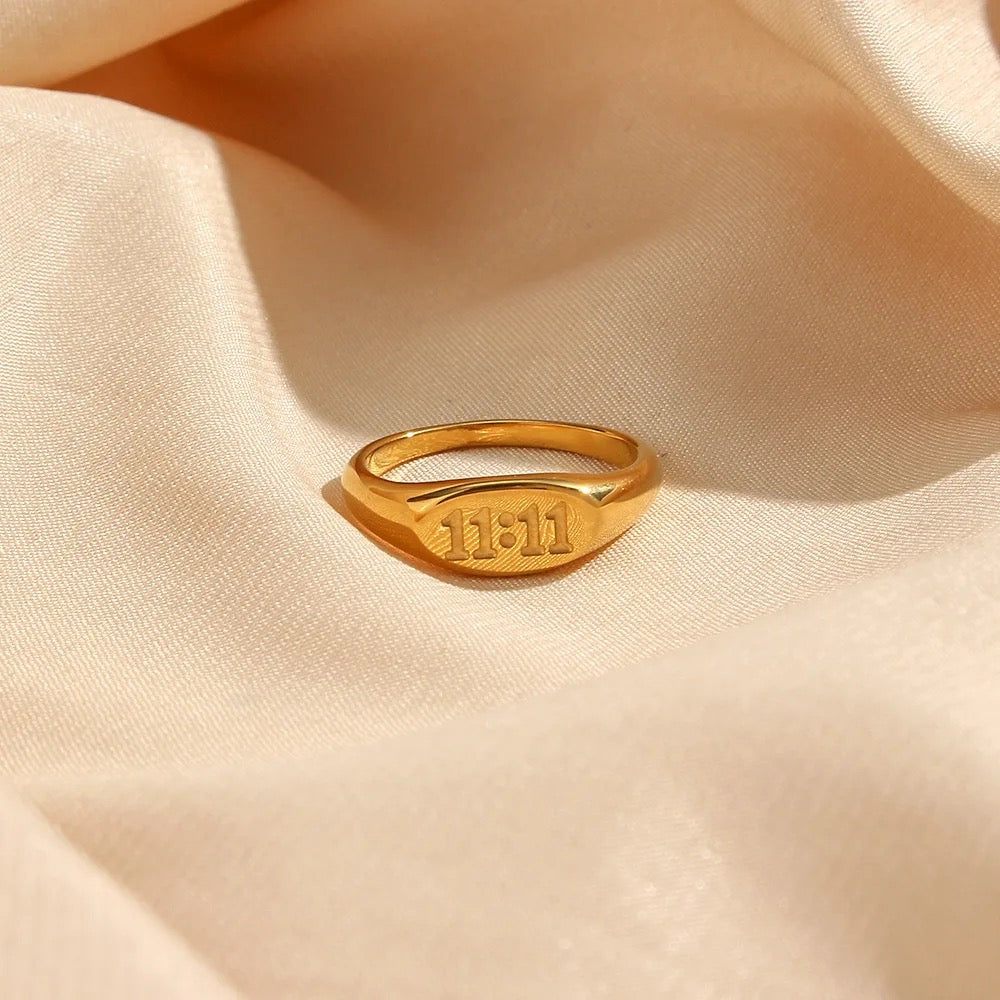 18kt Gold Plated Angel Number 11:11 Engraved Ring, Saanvi