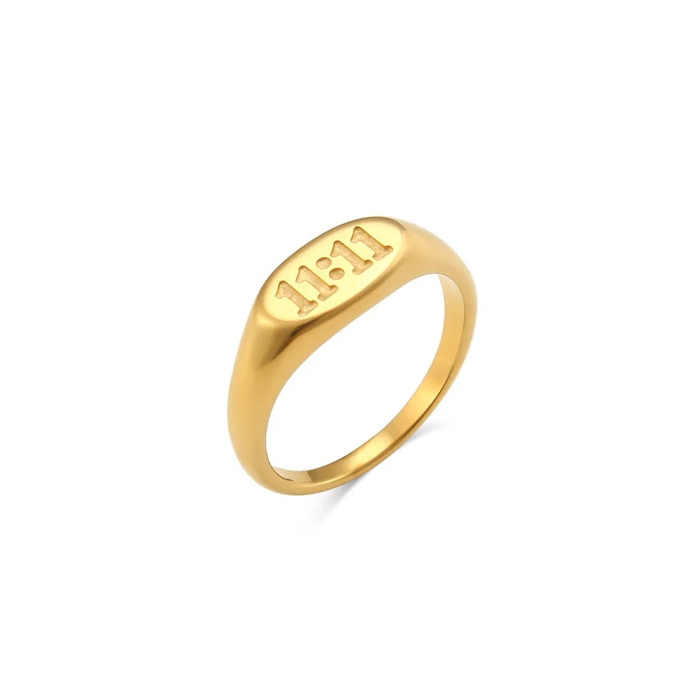 18kt Gold Plated Angel Number 11:11 Engraved Ring, Saanvi