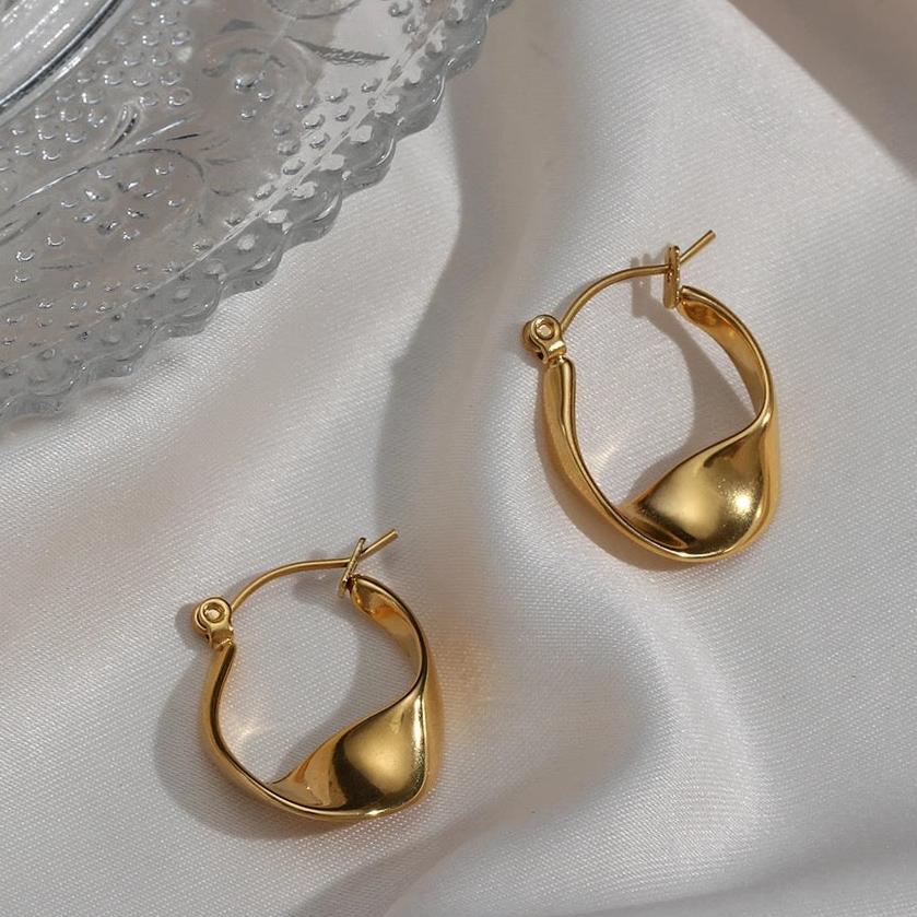 18kt Gold Plated Vintage Wave Hoop Earrings, Alia