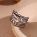 Load image into Gallery viewer, 18kt Gold Plated Multilayer Hollow Twisted Crystal Rhinestone Open Ring, Niya
