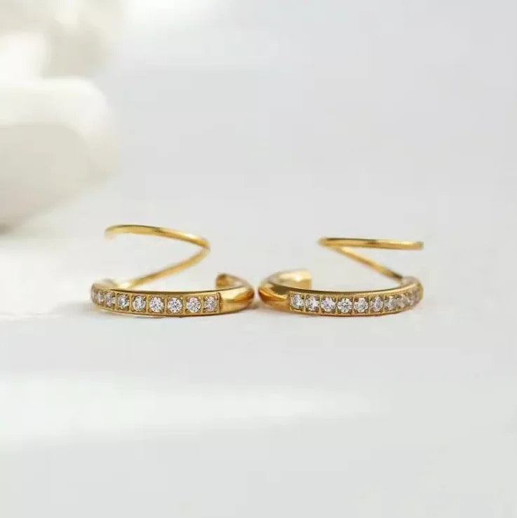 18kt Gold Plated Winding Illusion Diamond Studded Hoop Earrings, Chloe