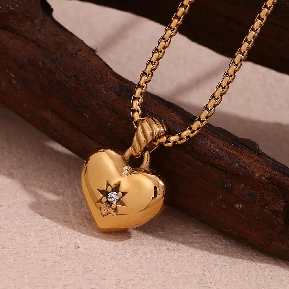 18kt Gold Plated Zircon Heart Lock Pendant Necklace With Rope Chain, Aditi