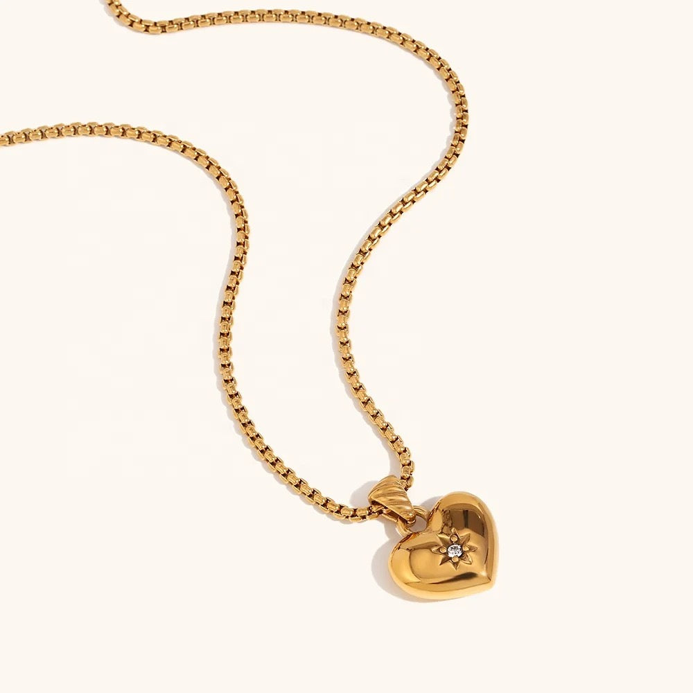 18kt Gold Plated Zircon Heart Lock Pendant Necklace With Rope Chain, Aditi