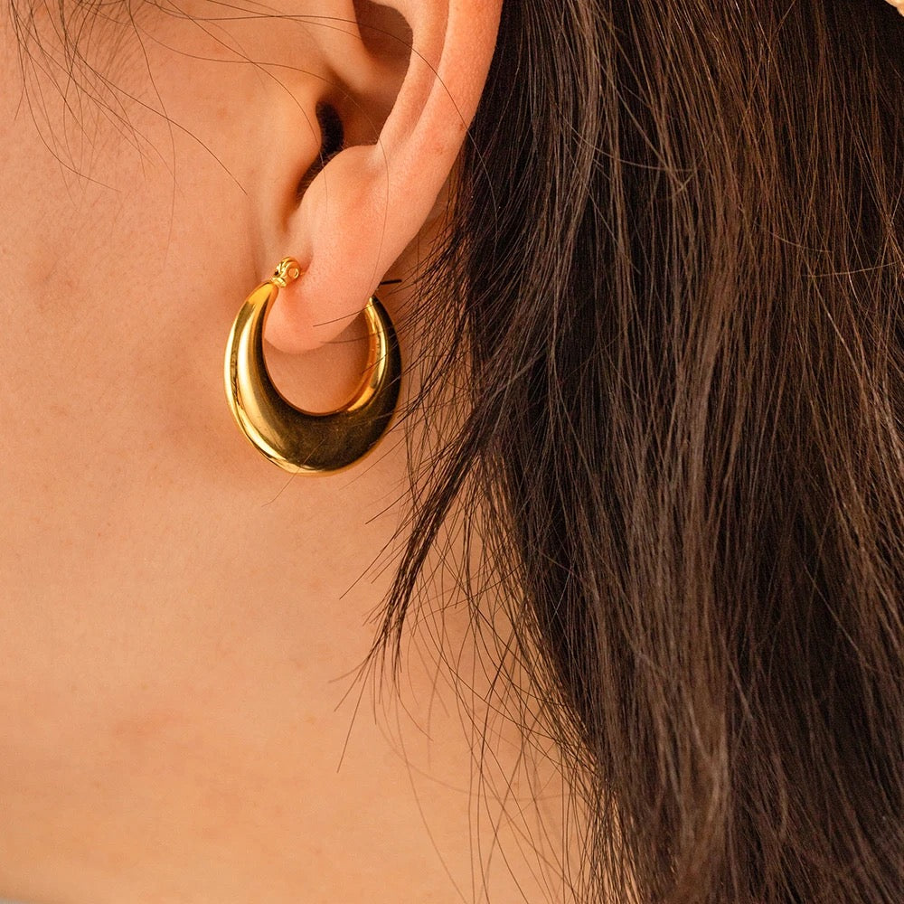 18kt Gold Plated U Shaped Chunky Hoop Earrings, Ballerina - Inaya Accessories