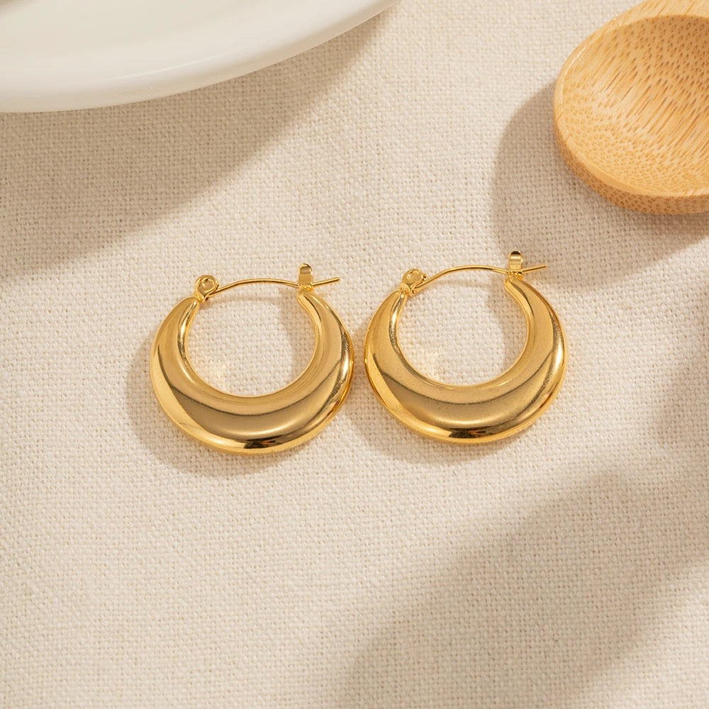 18kt Gold Plated U Shaped Chunky Hoop Earrings, Ballerina - Inaya Accessories