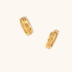 Load image into Gallery viewer, 18kt Gold Plated Minimalistic Sun Shaped Zircon Huggies, Ahana
