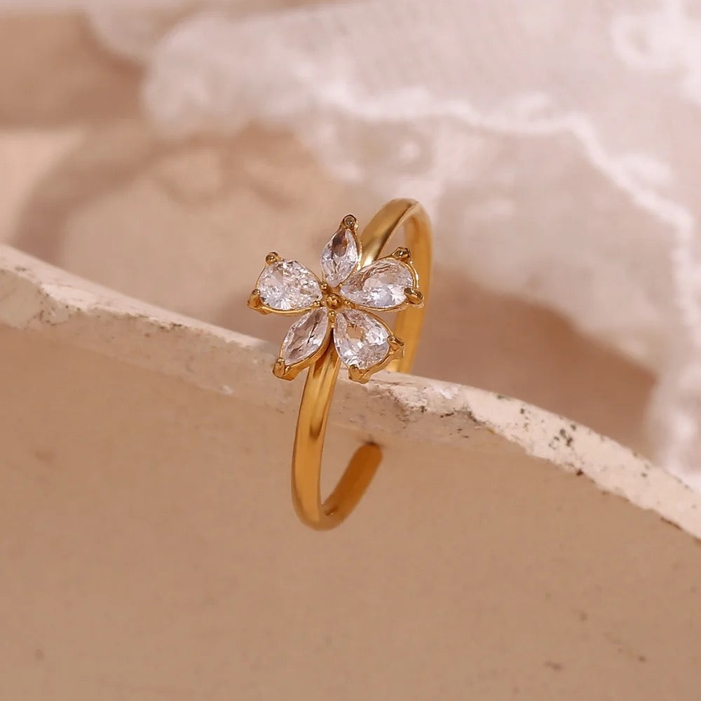 Sparkling Daisy Pandora Single Daisy Ring 18kt Gold Plated Open