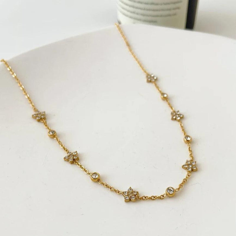18kt Gold Plated Cubic Zirconia Flower Charm Choker Necklace, Myra (pre-order)