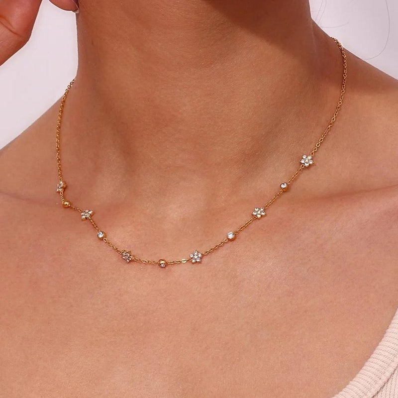 18kt Gold Plated Cubic Zirconia Flower Charm Choker Necklace, Myra (pre-order)