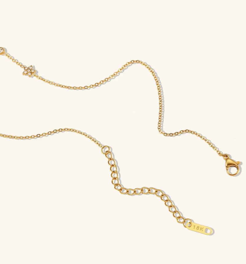 18kt Gold Plated Cubic Zirconia Flower Charm Choker Necklace, Myra (pre-order)