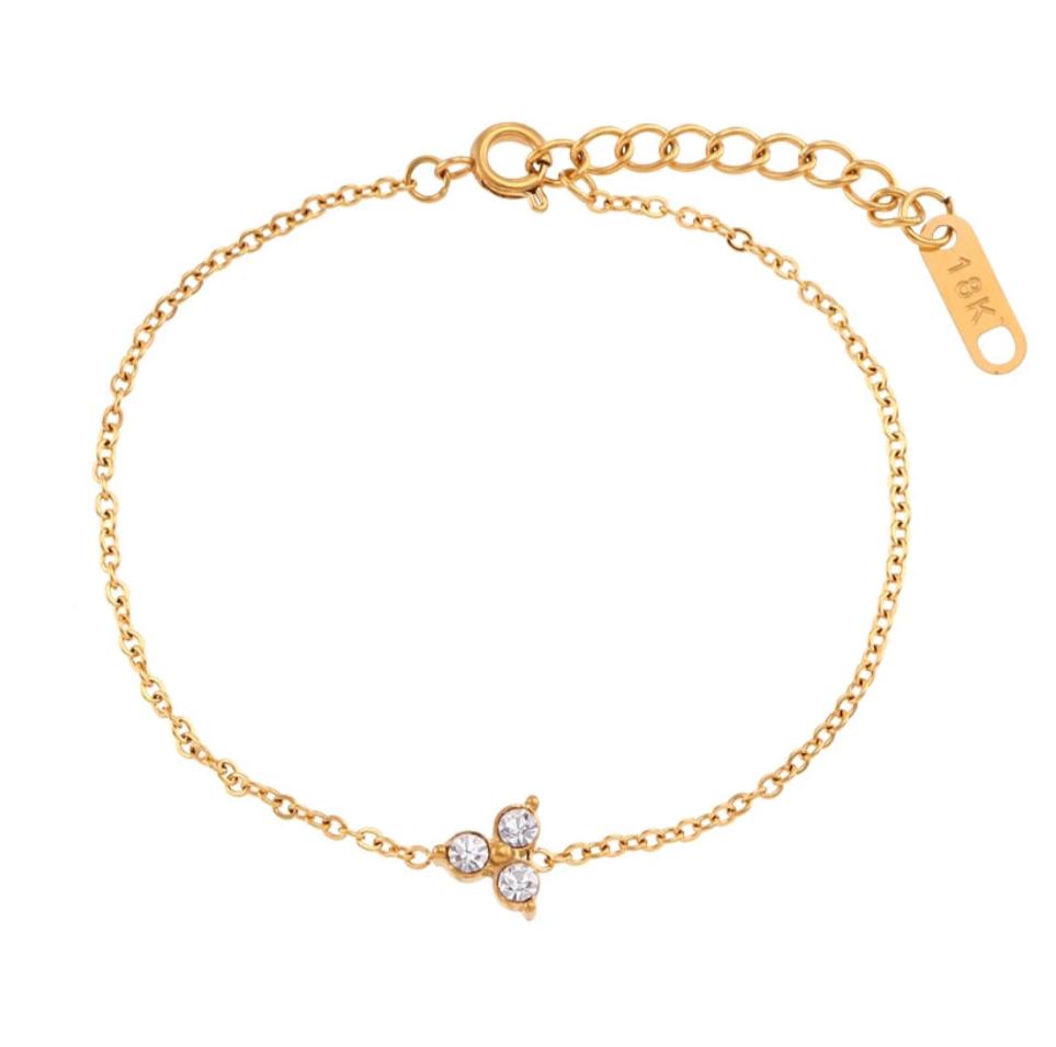 18kt Gold Plated Minimalistic Cubic Zirconia Flower Bracelet, Prisha