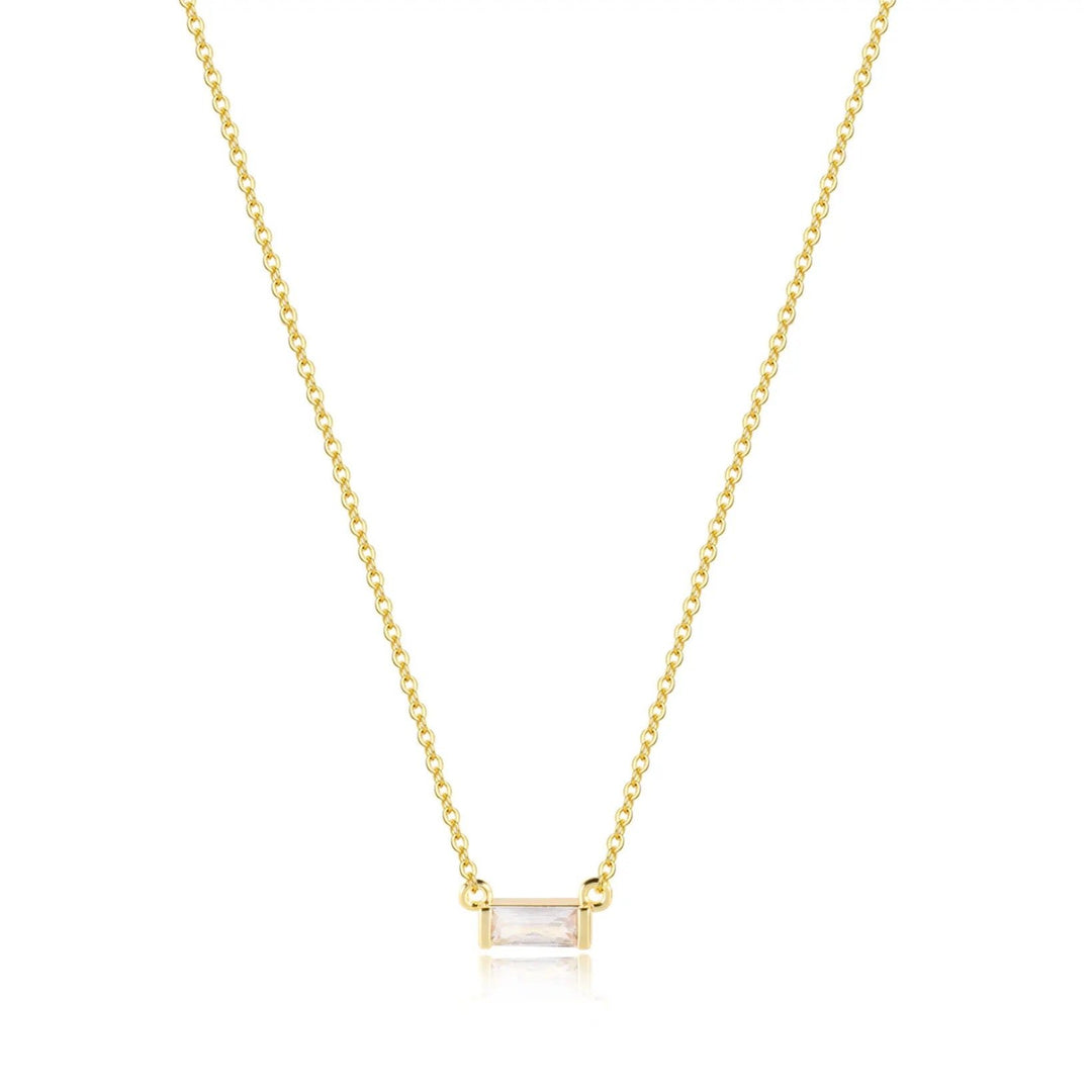 18kt Gold Plated Minimalistic Rectangular Rhinestone Necklace, Gia