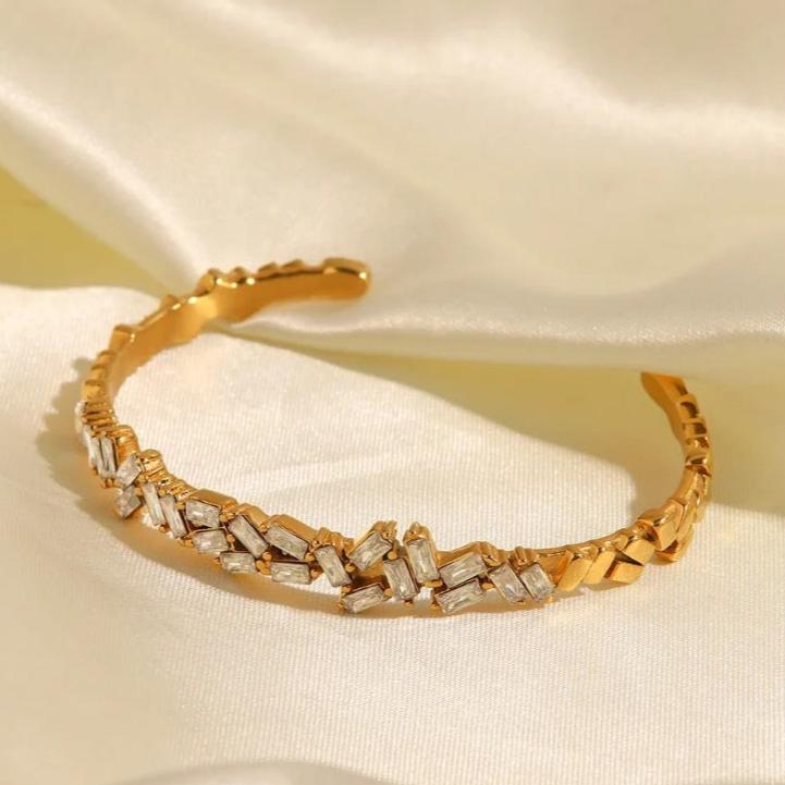 18kt Gold Plated Statement Irregular Cubic Zirconia Rhinestone Bracelet, Cece