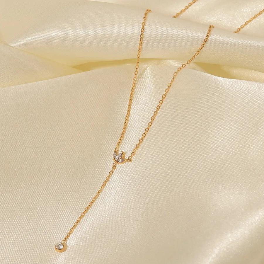 18kt Gold Plated Cascading Flower Rhinetsone and Cubic Zirconia Necklace, Cassandra