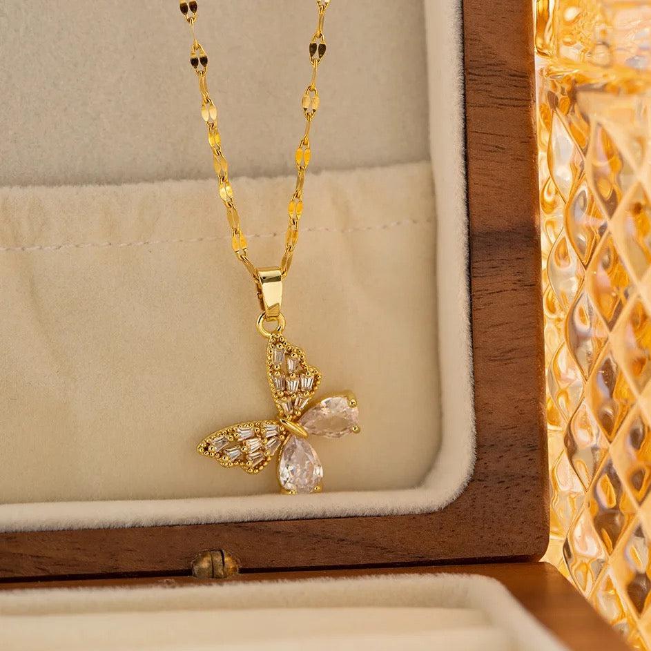 18kt Gold Plated Crystal Rhinestone Butterfly Charm Pendant Necklace, Cynthia