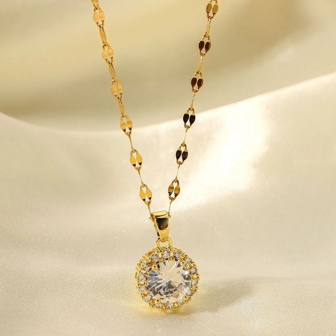 18kt Gold Plated Twisted Chain Round Zircon Pendant Necklace, Enid