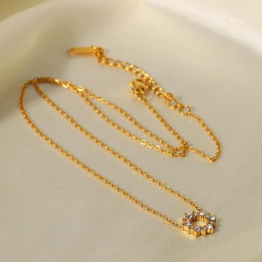 18kt Gold Plated Minimalistic Cubic Zirconia Sun Necklace, Diana