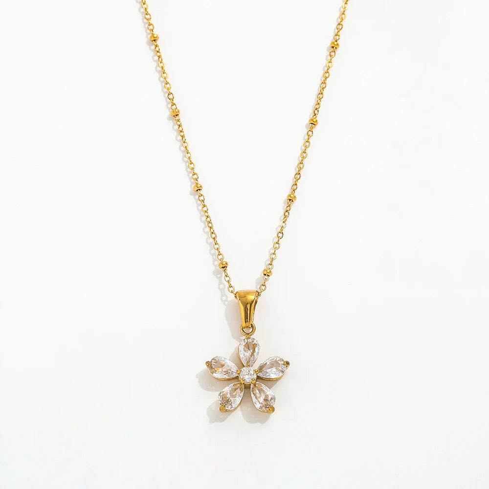 18kt Gold Plated Rolo Chain Dainty Daisy Flower Pendant Necklace, Lorelai