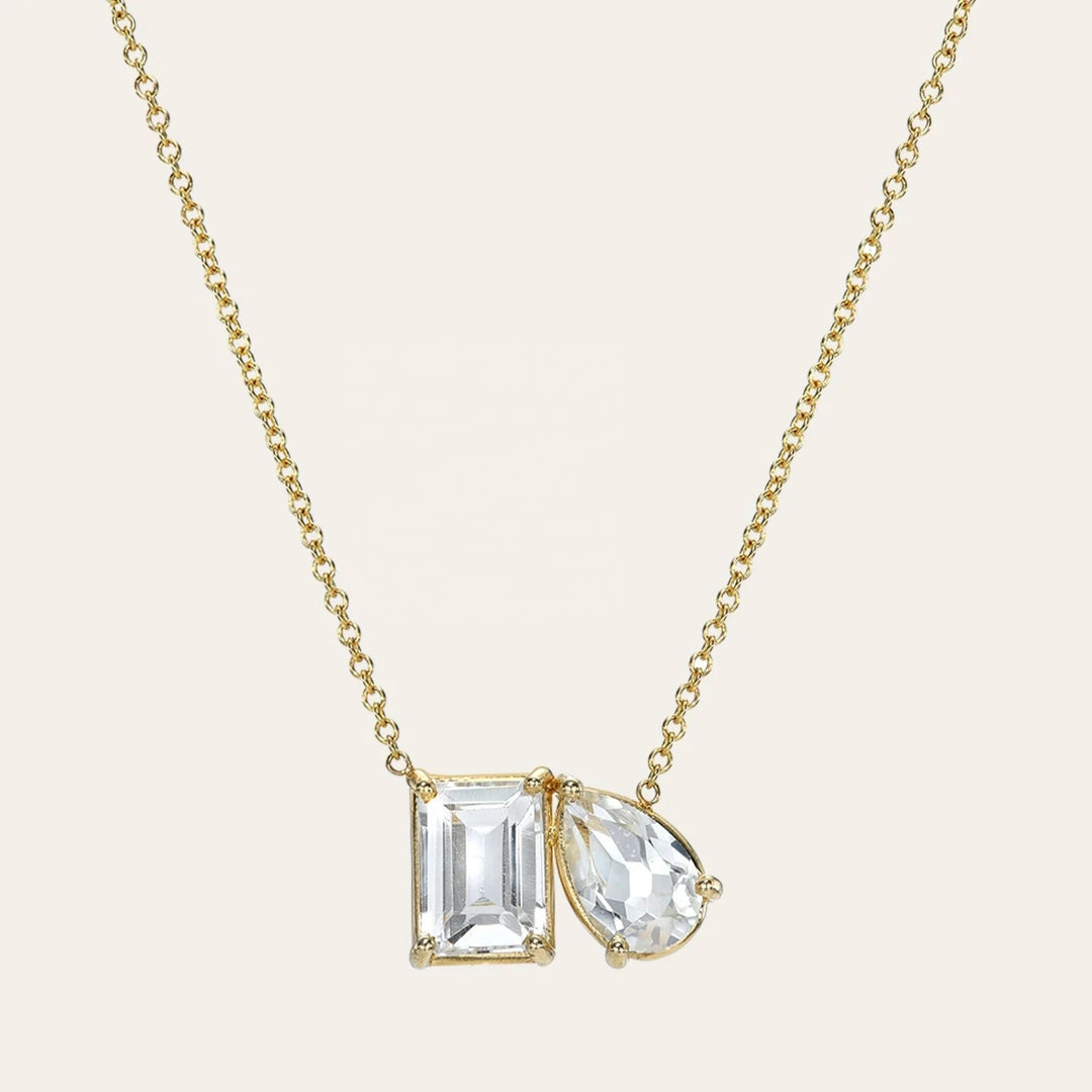 18kt Gold Plated Statement Waterdrop and Rectangle Zircon Necklace, Maeve