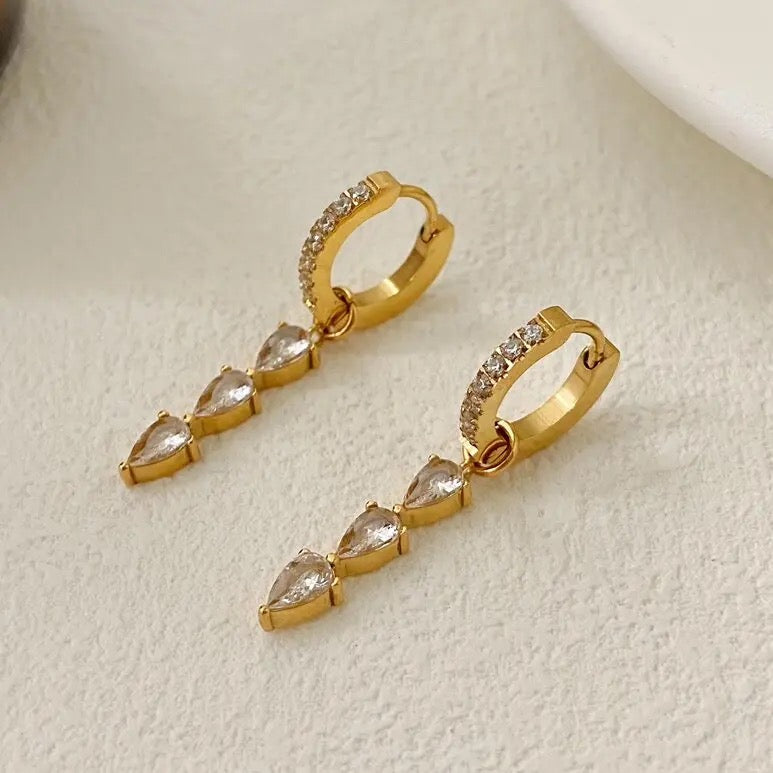 18kt Gold Plated Cubic Zirconia Rain Drop Round Hoop Earrings, Pandora