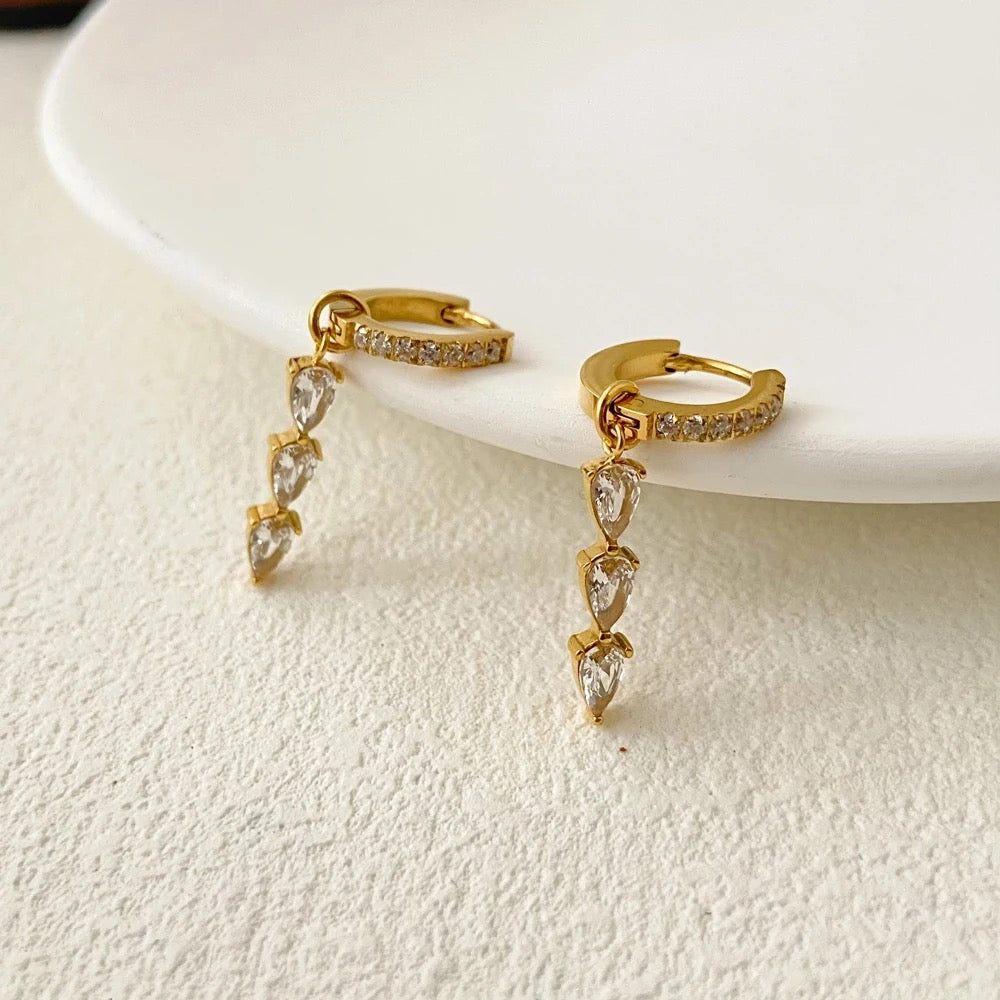18kt Gold Plated Cubic Zirconia Rain Drop Round Hoop Earrings