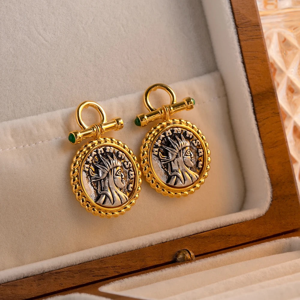 18kt Gold Plated Greek Goddess Coin Earrings, Kavya - Inaya Accessories