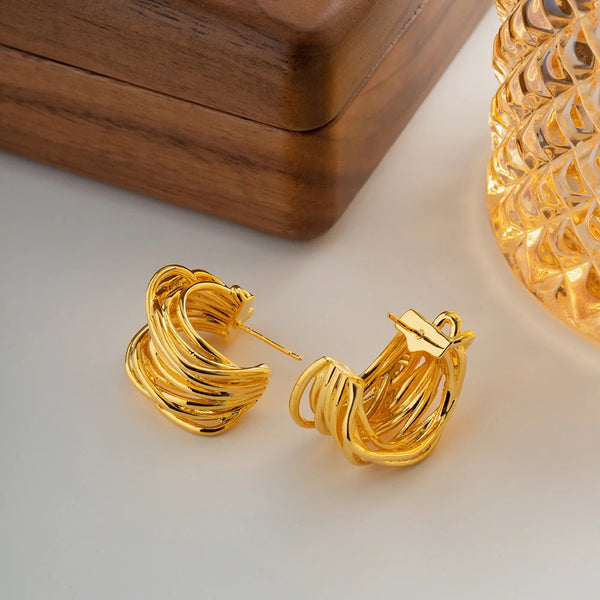 18kt Gold Plated Vintage Irregular Triple Hoop Earrings, Audrea - Inaya Accessories
