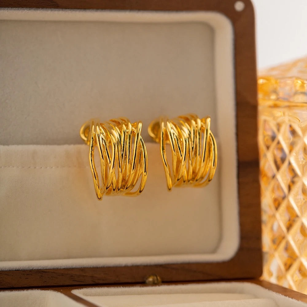 18kt Gold Plated Vintage Irregular Triple Hoop Earrings, Audrea - Inaya Accessories