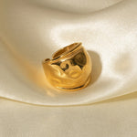Load image into Gallery viewer, 18kt Gold Plated Hammered Statement Open Ring, Pebble - Inaya Accessories
