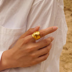 Load image into Gallery viewer, 18kt Gold Plated Hammered Statement Open Ring, Pebble - Inaya Accessories
