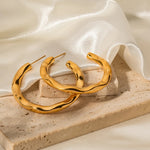 Load image into Gallery viewer, 18kt Gold Plated Hammered Lava Moon Hoop Earrings, Audrey - Inaya Accessories