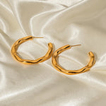 Load image into Gallery viewer, 18kt Gold Plated Hammered Lava Moon Hoop Earrings, Audrey - Inaya Accessories