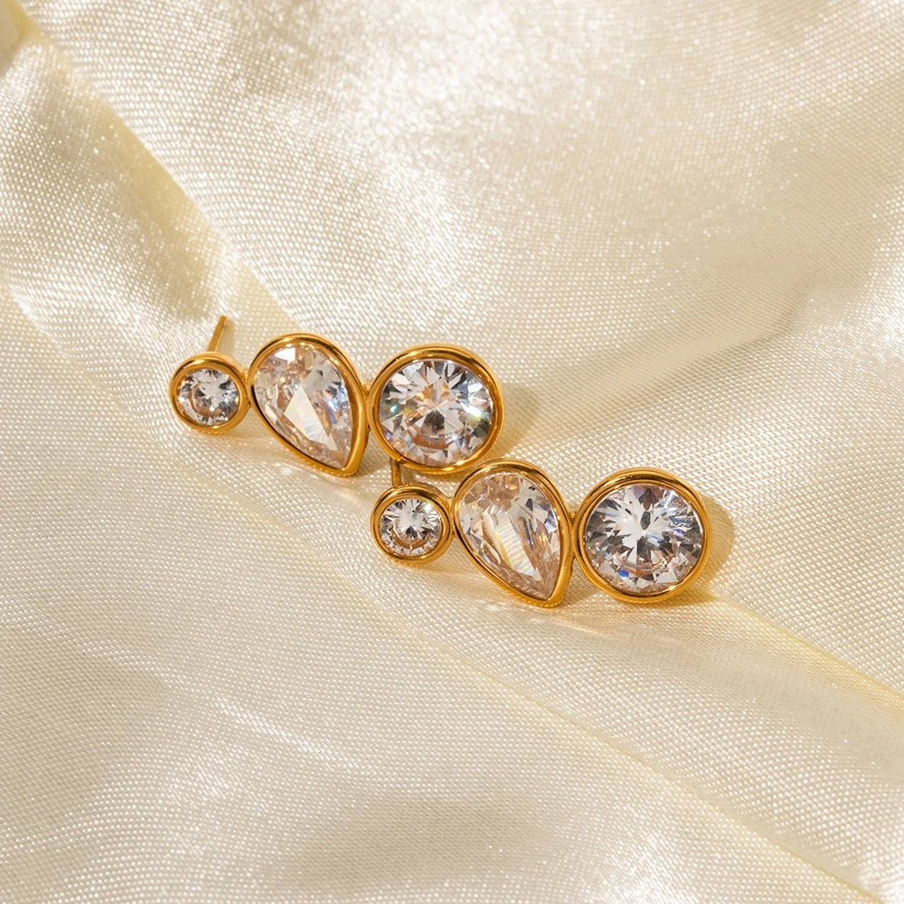 18kt Gold Plated Kundan Style Cubic Zirconia Earrings, Aaina - Inaya Accessories
