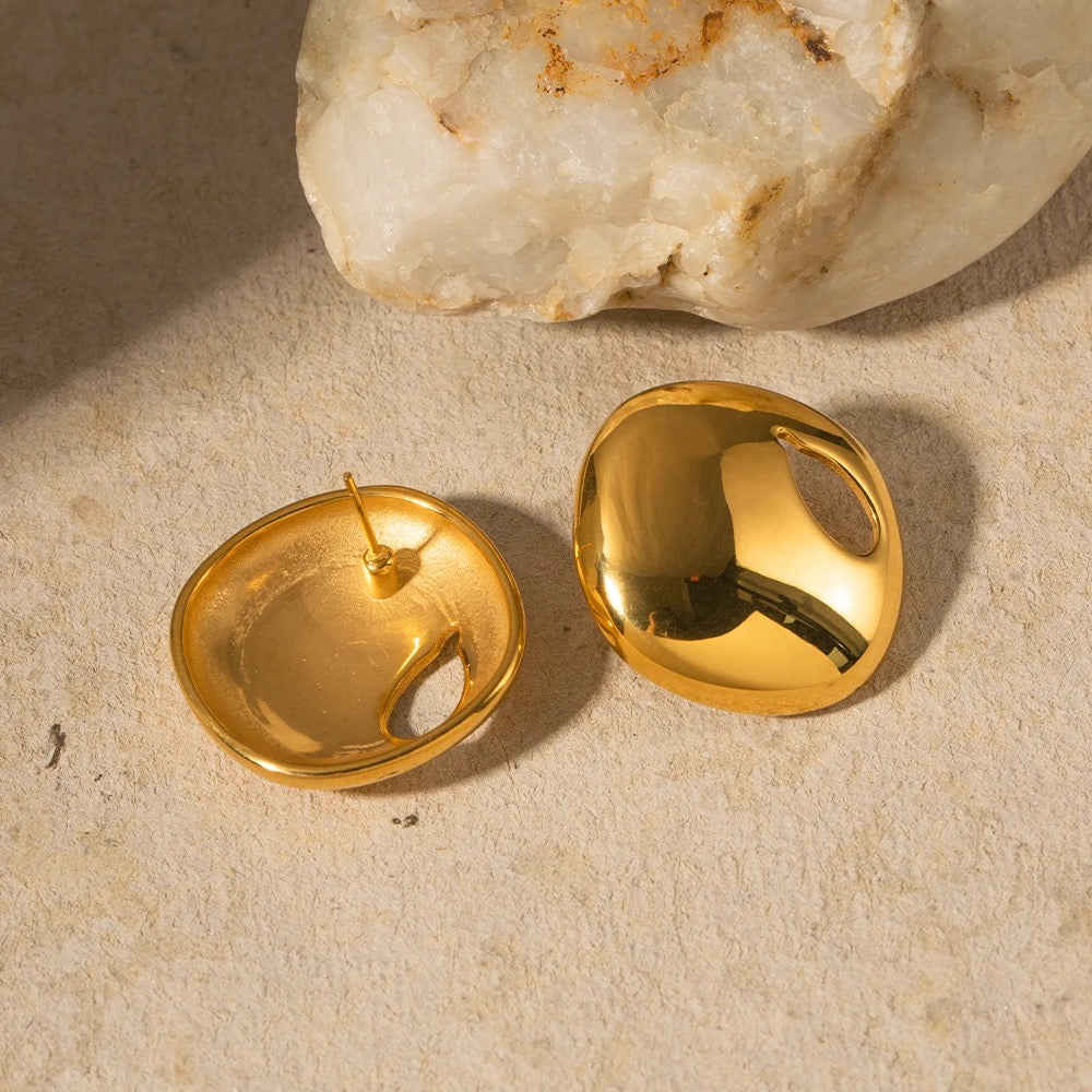 18kt Gold Plated Chunky Droplet Stud Earrings, Audra - Inaya Accessories