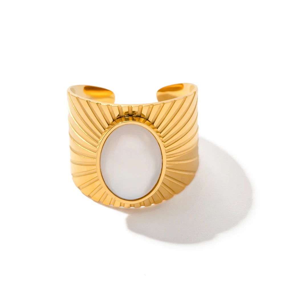 18kt Gold Plated Natural White Shell Sun Ring, Kori - Inaya Accessories