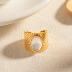 Load image into Gallery viewer, 18kt Gold Plated Natural White Shell Sun Ring, Kori - Inaya Accessories