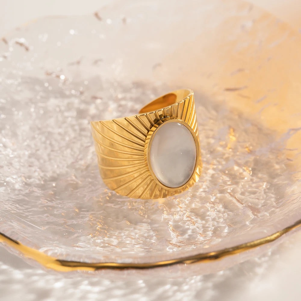 18kt Gold Plated Natural White Shell Sun Ring, Kori - Inaya Accessories