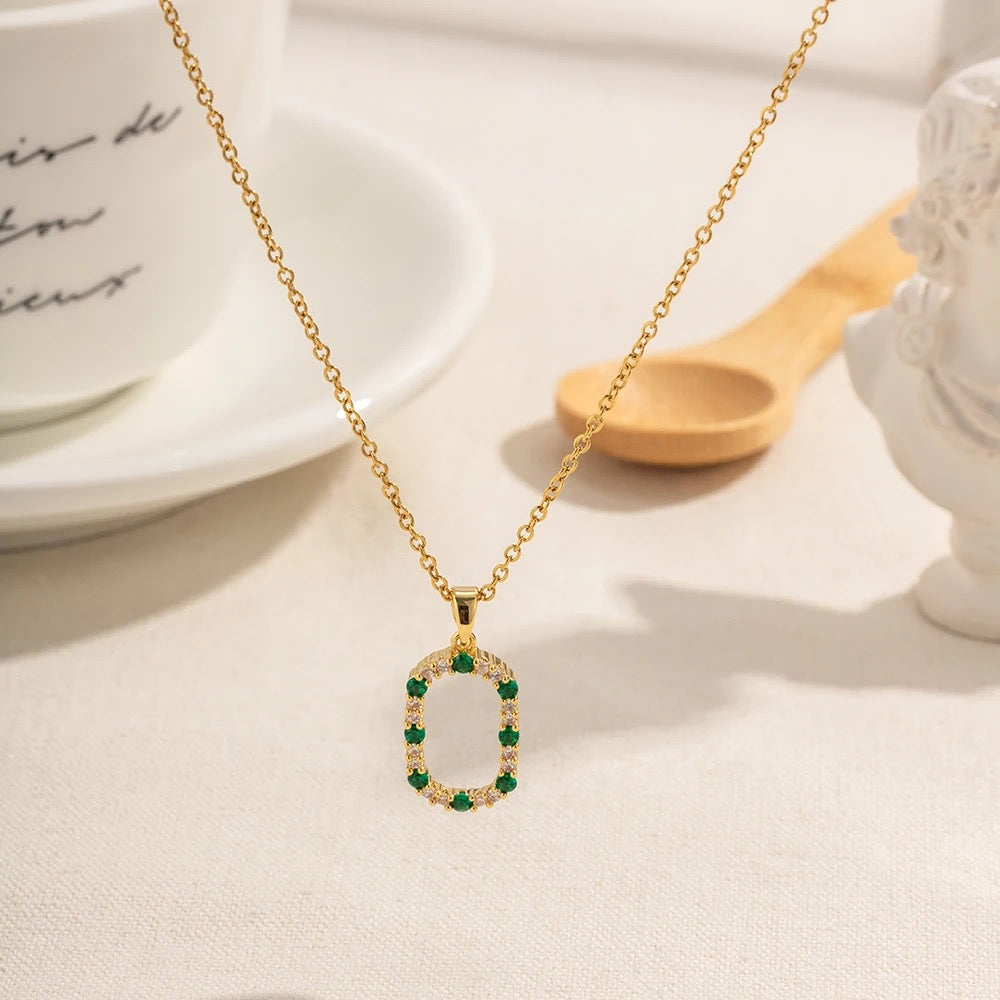 18kt Gold Plated Rectangular Emerald Zircon Pendant Necklace, Jill - Inaya Accessories