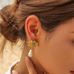Load image into Gallery viewer, 18kt Gold Plated Pearl Evil Eye Drop Earrings, Yara - Inaya Accessories
