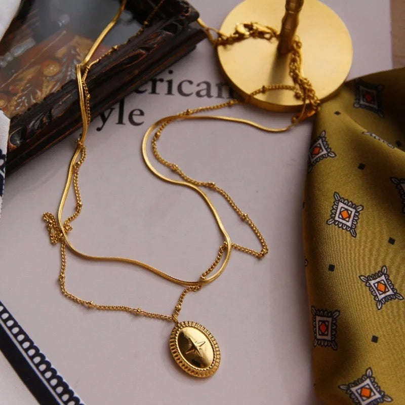 18kt Gold Plated Layered North Star Snake Necklace, Samara - Inaya Accessories